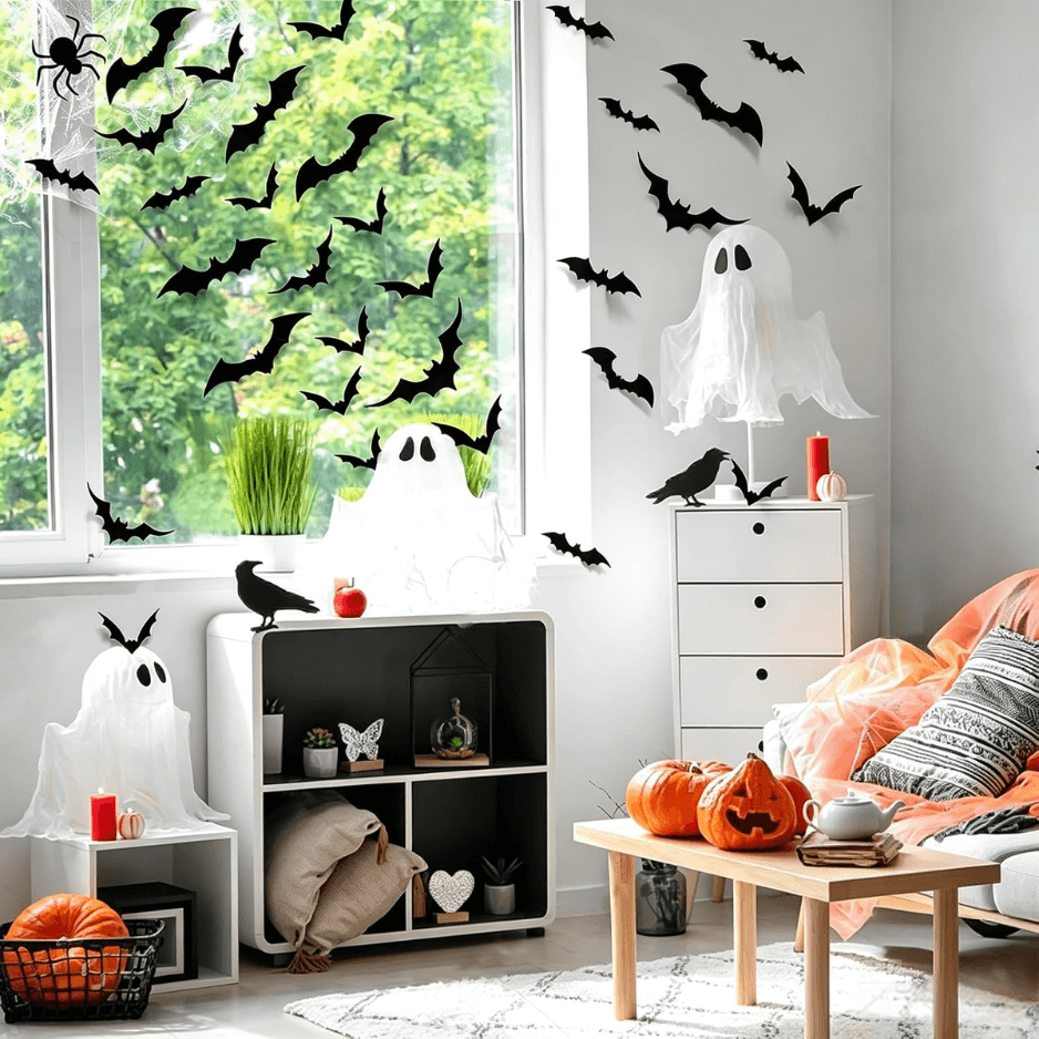 3D black bat wall decor stickers for Halloween