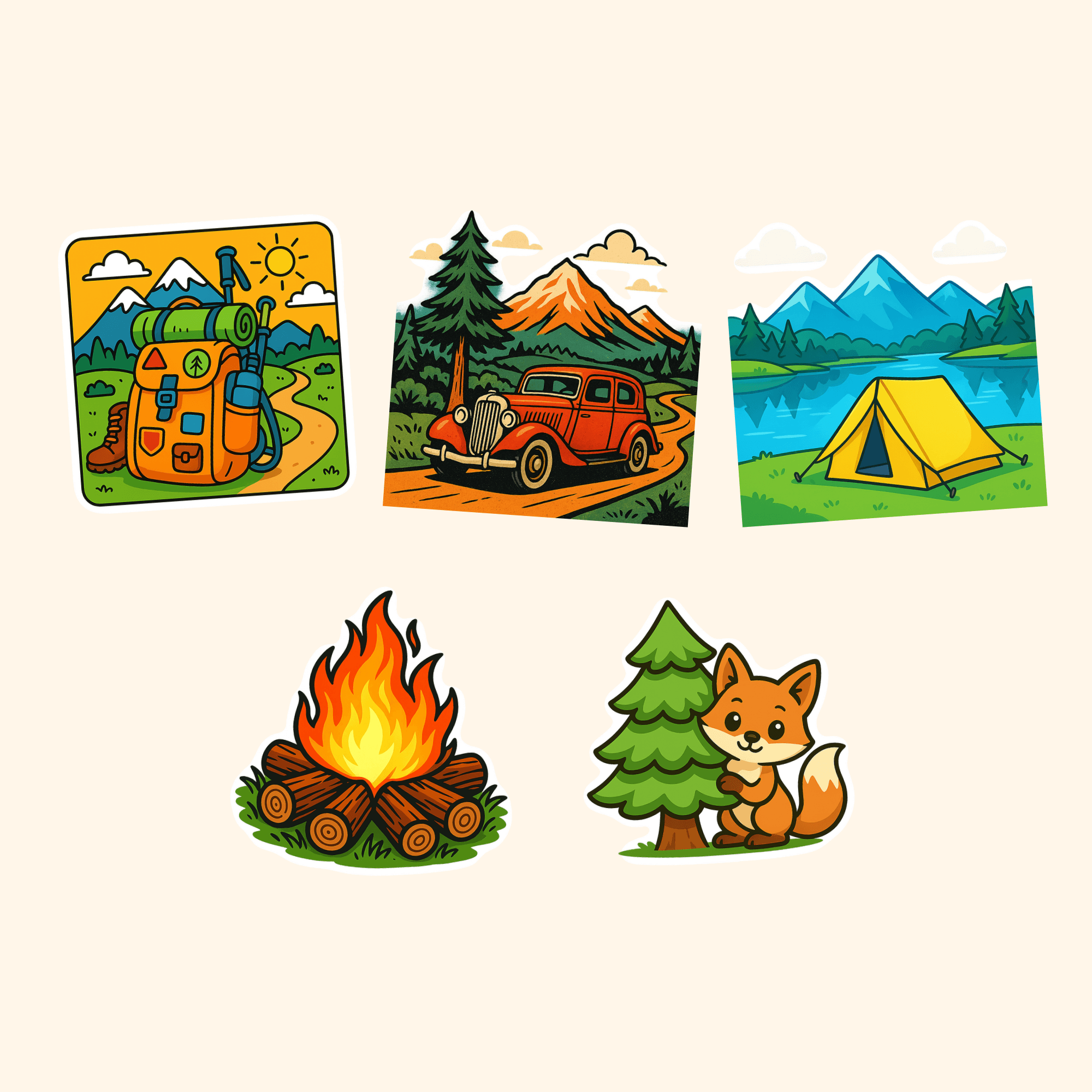 Camping & Outdoors Sticker Pack (5-Pack) — all stickers included in the pack