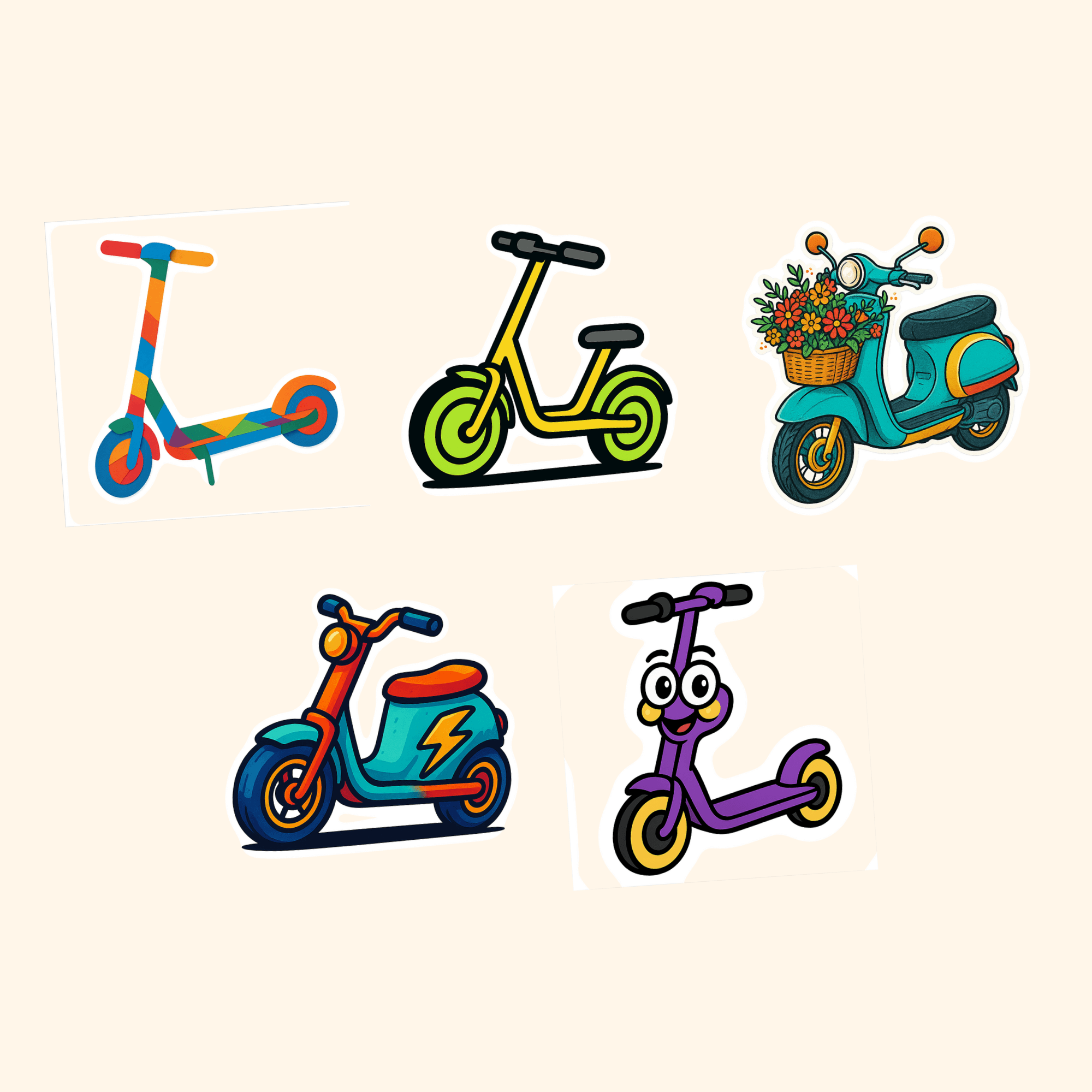 Electric Scooters Sticker Pack (5-Pack) — all stickers included in the pack