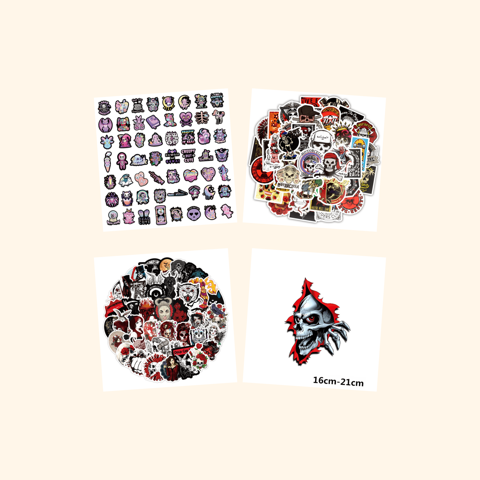 Skulls & Gothic Sticker Quad Pack (4-Pack) — all stickers included