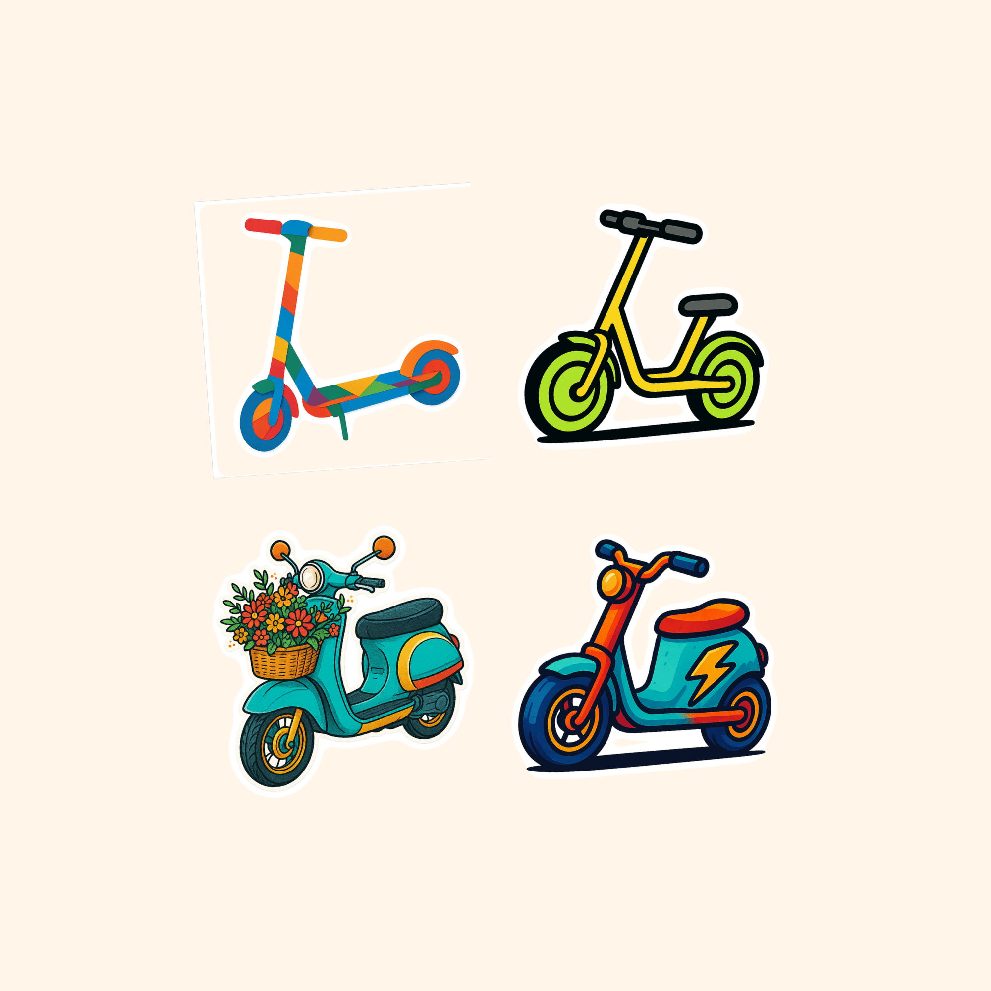 Electric Scooters Sticker Quad Pack (4-Pack) — all stickers included