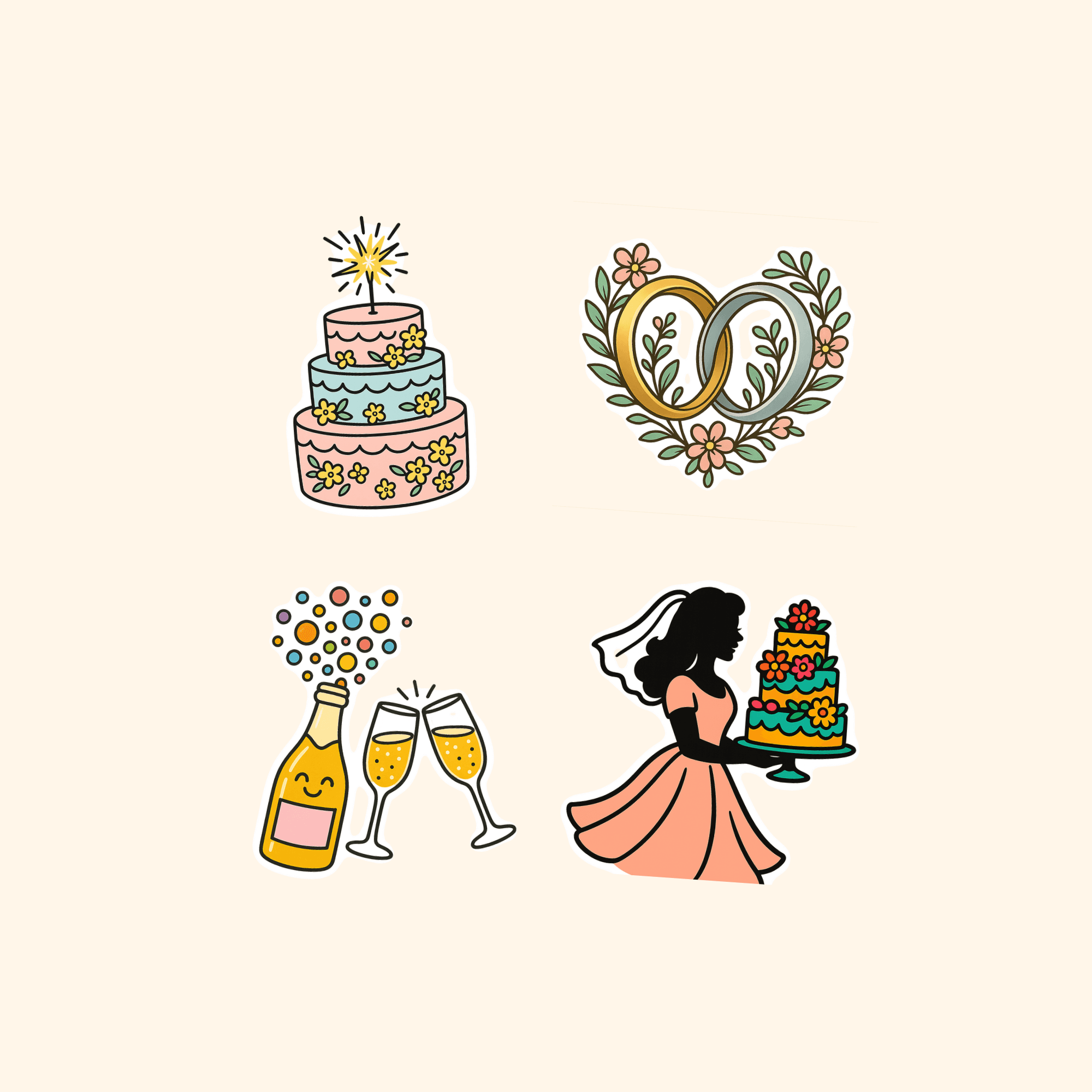Wedding Sticker Quad Pack (4-Pack) — all stickers included