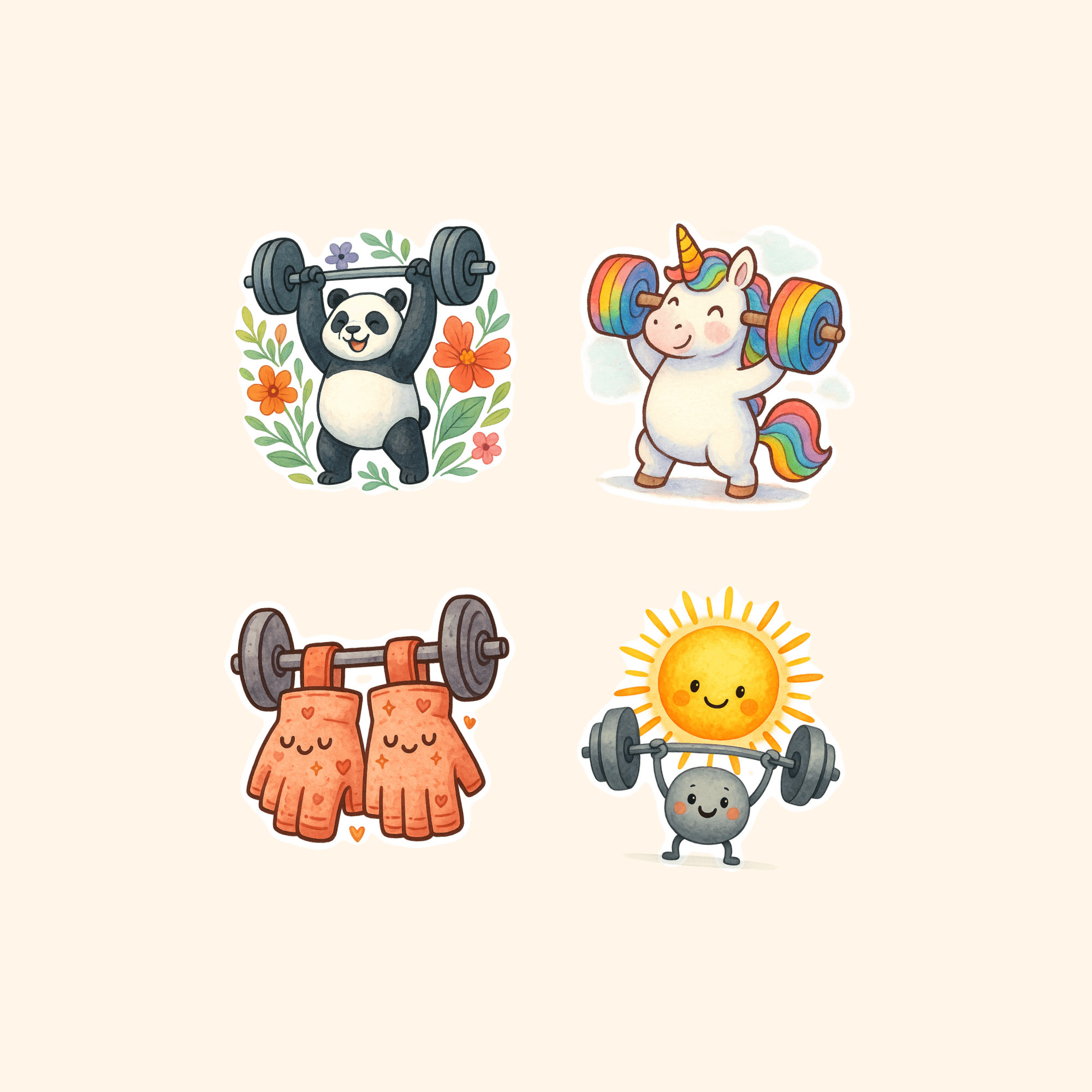 Gym & Fitness Sticker Quad Pack (4-Pack) — all stickers included