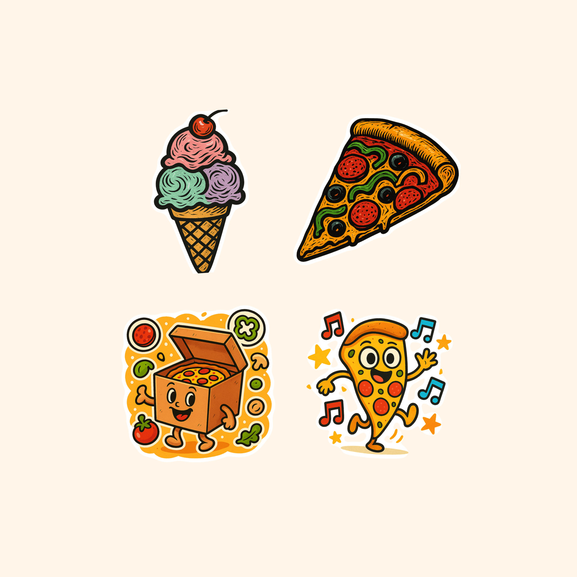 Food & Drink Sticker Quad Pack (4-Pack) — all stickers included