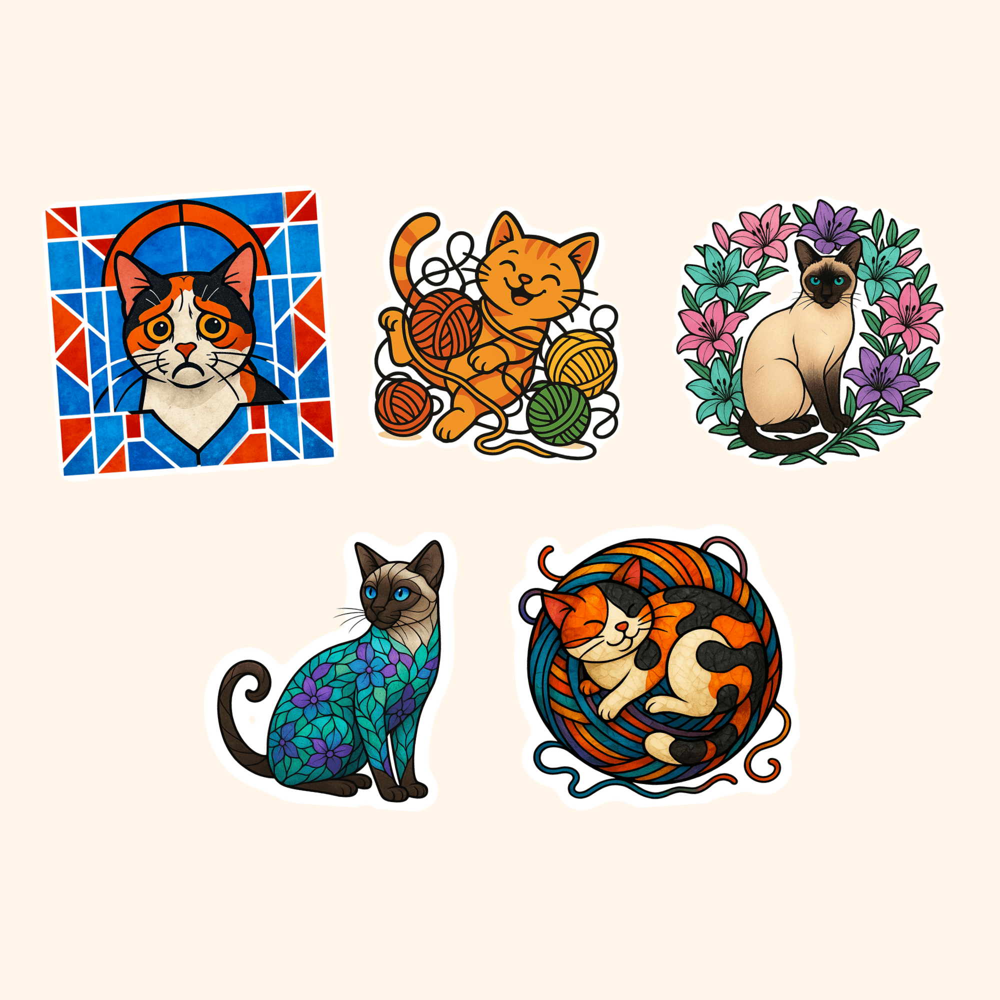 Cats Sticker Pack (5-Pack) — all stickers included in the pack