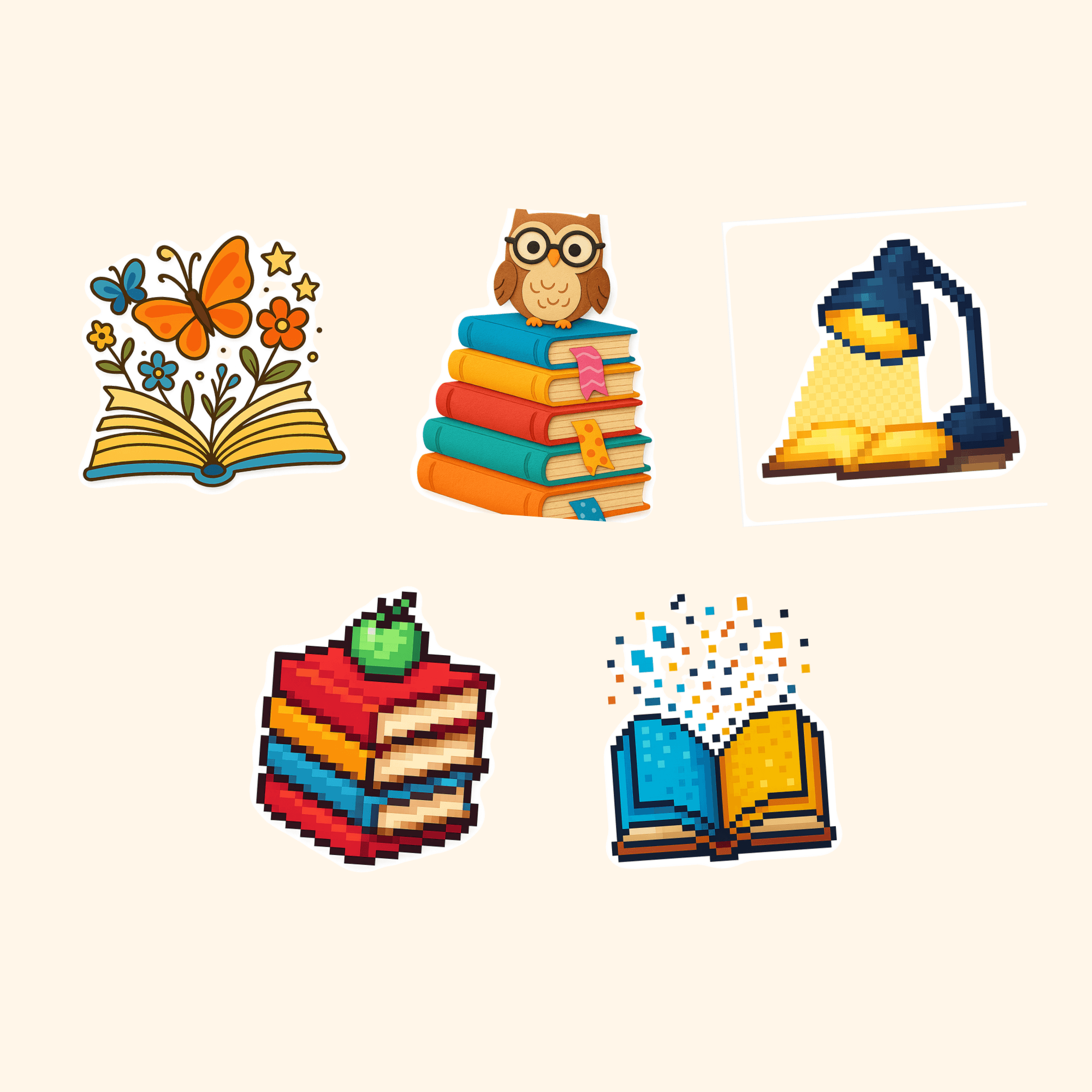Reading Sticker Pack (5-Pack) — all stickers included in the pack