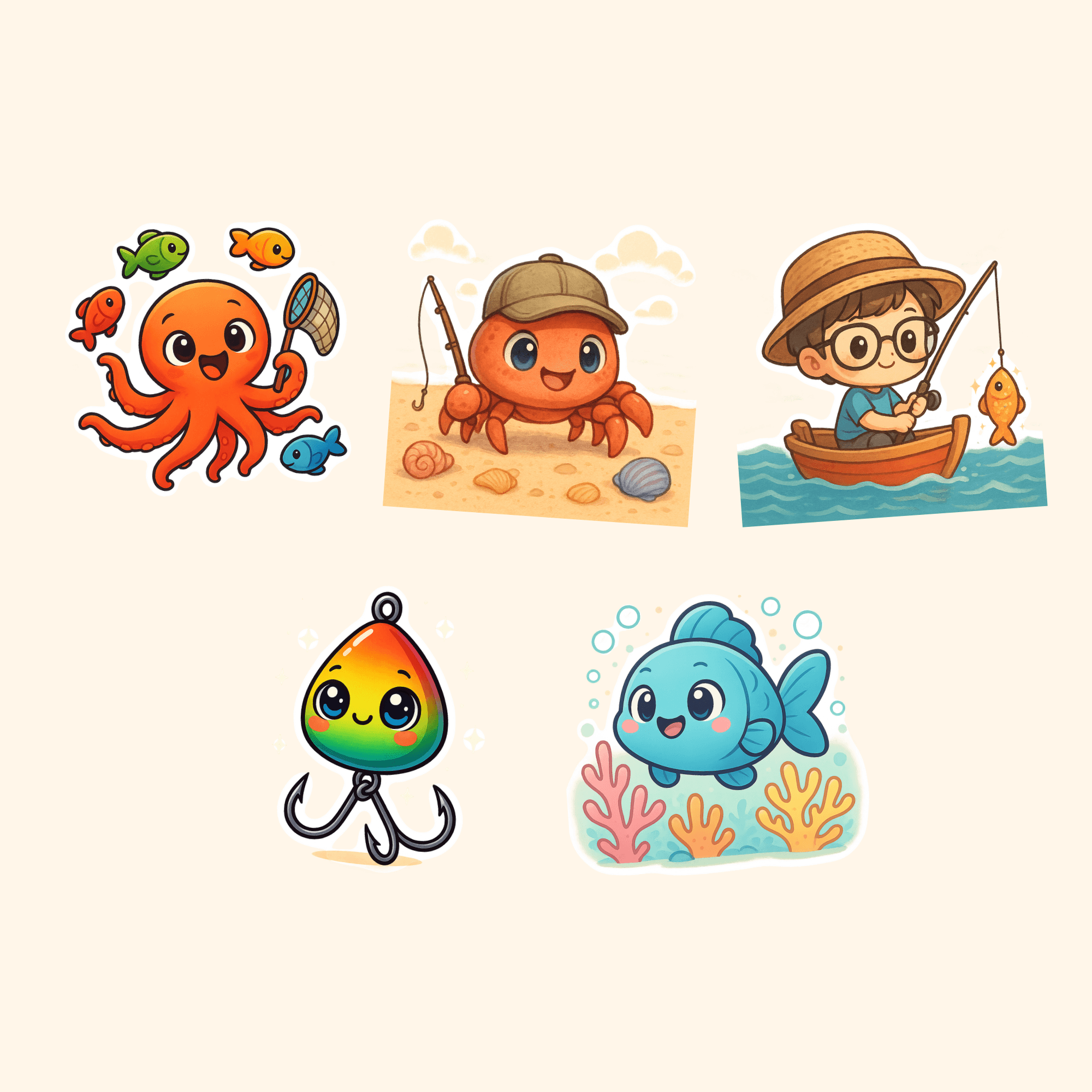 Fishing Sticker Pack (5-Pack) — all stickers included in the pack