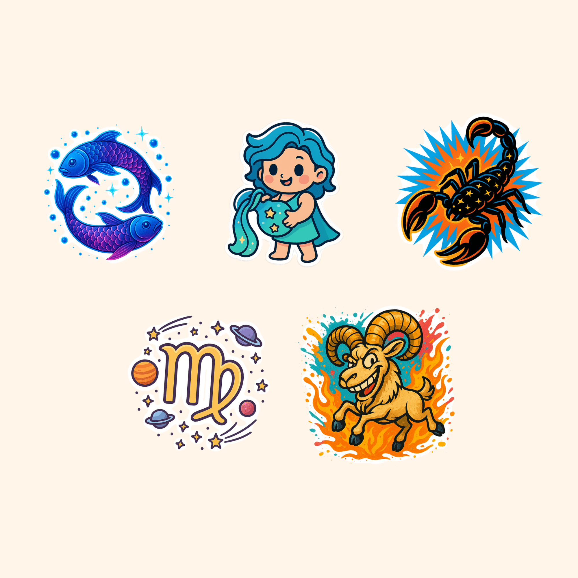 Zodiac Signs Vinyl Sticker Pack — all stickers included in the pack