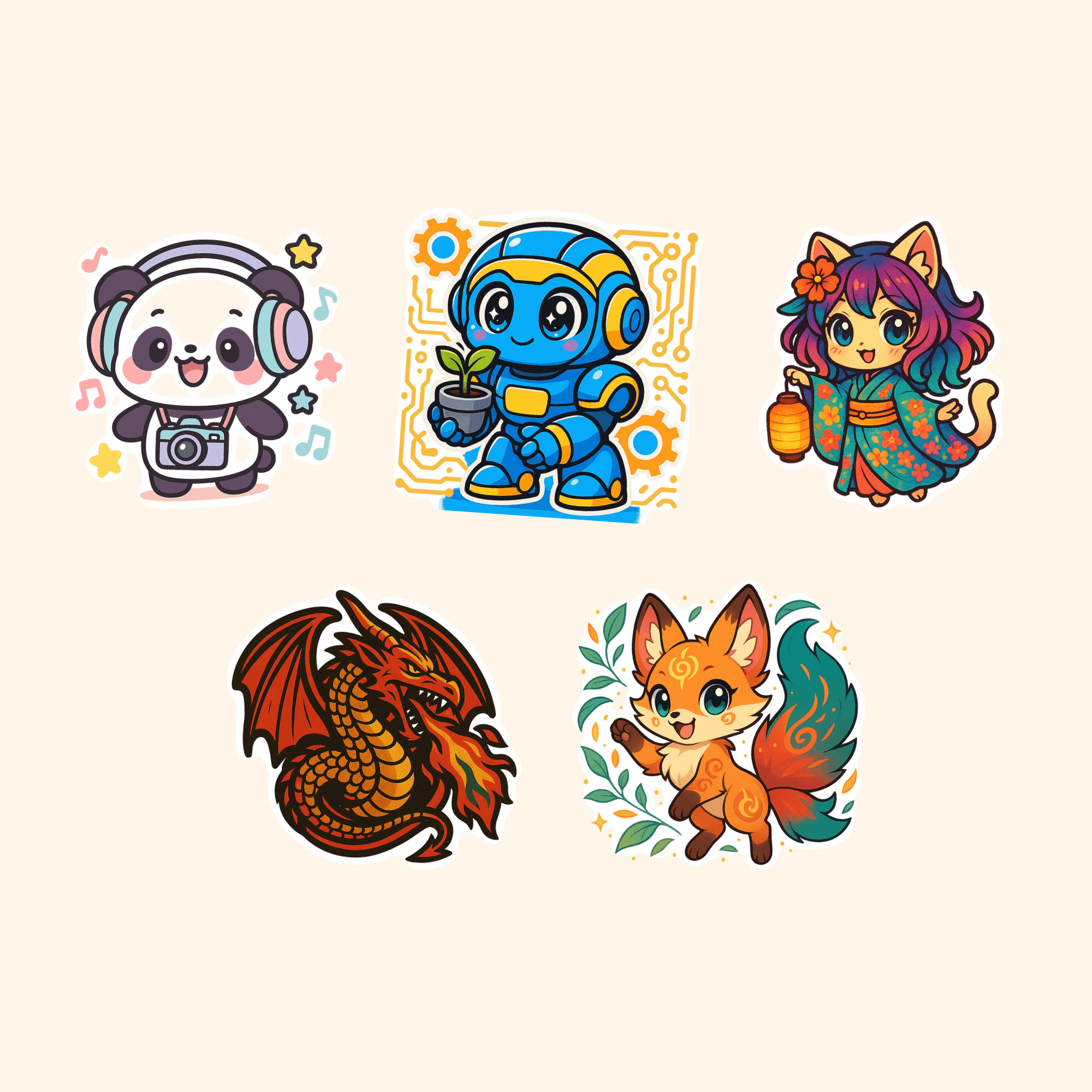 Anime Sticker Pack (5-Pack) — all stickers included in the pack
