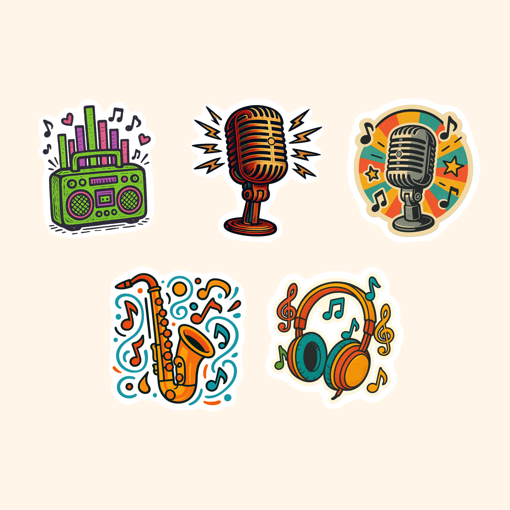 Music Sticker Pack (5-Pack) — all stickers included in the pack