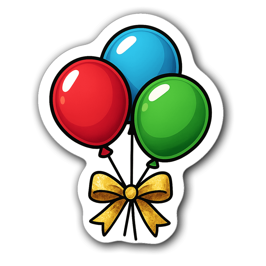 Colorful balloon bouquet sticker with shiny reflections
