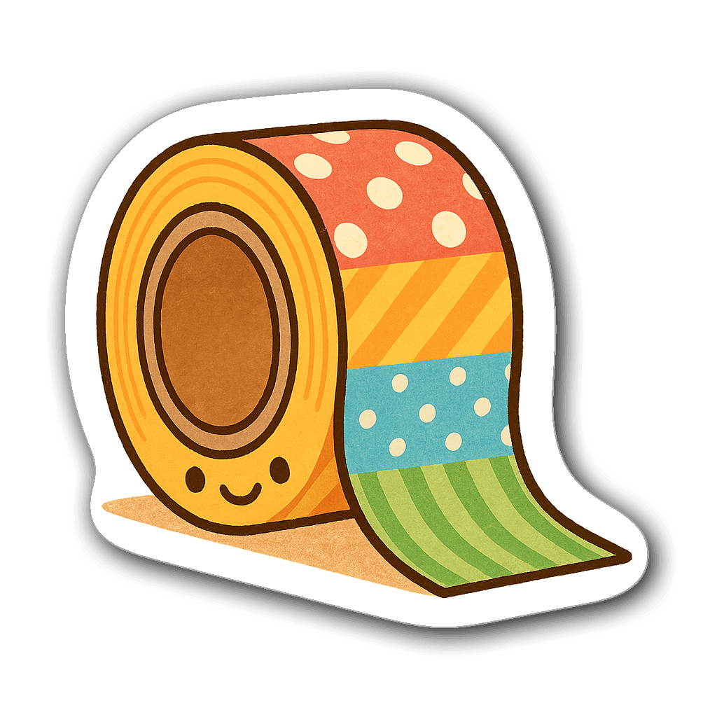 Illustrated wash tape roll with cute smiling face and patterns