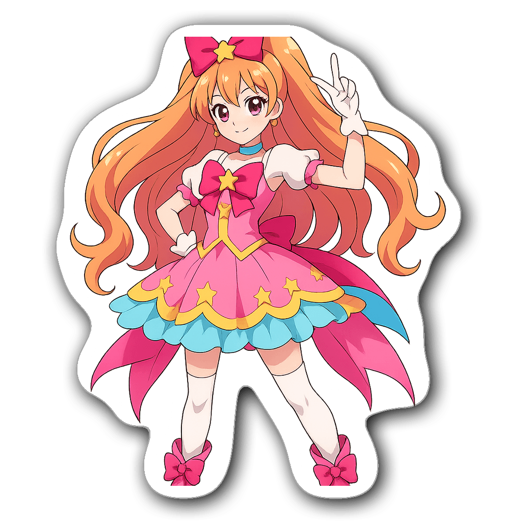 Anime-inspired magical girl sticker with bows and stars