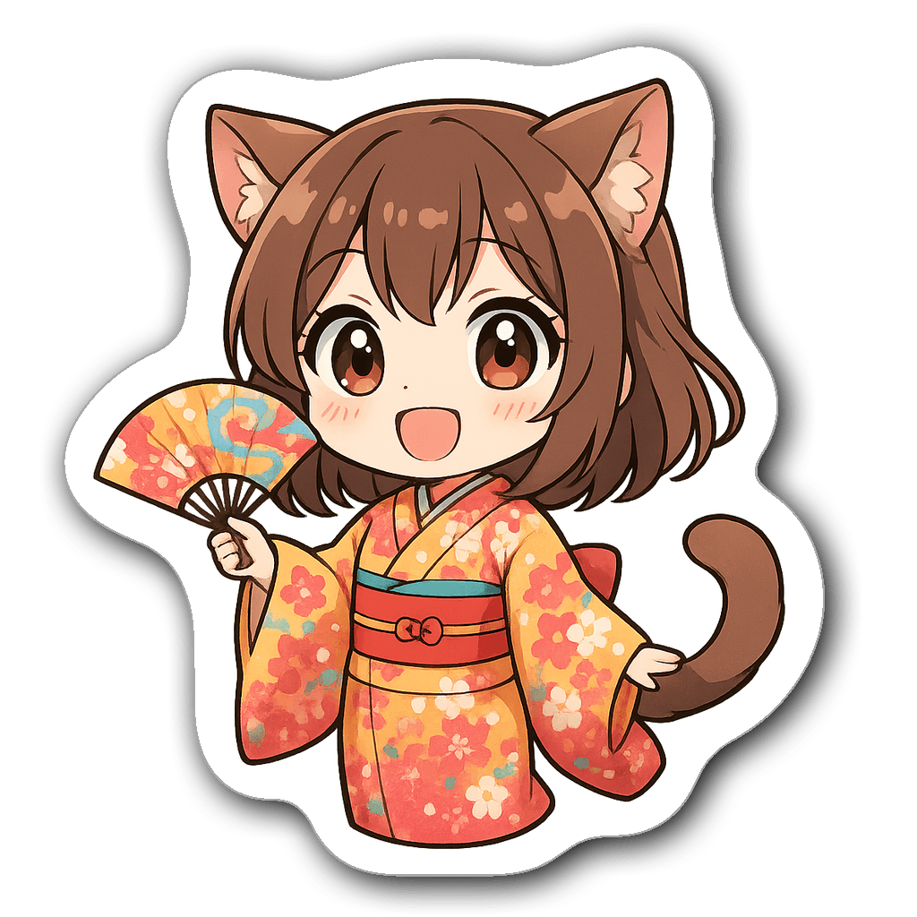 Kawaii chibi anime girl with big eyes in a kimono