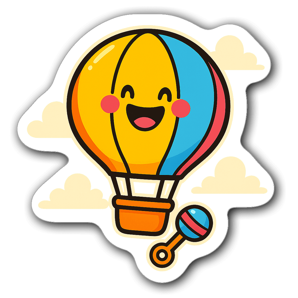 A vibrant hot air balloon with a baby rattle for gender reveal