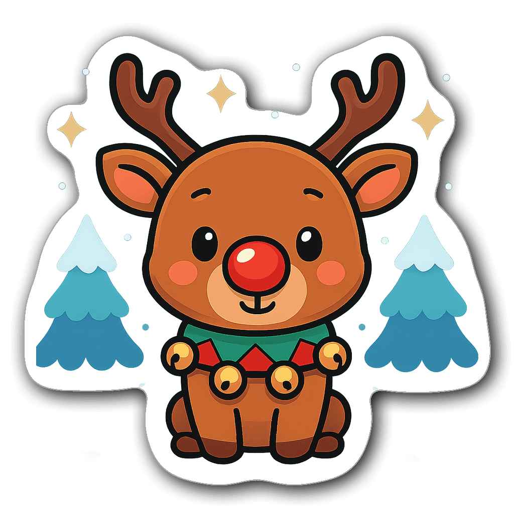 Adorable reindeer with a shiny red nose and festive collar