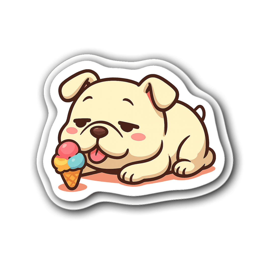 Kawaii chibi bulldog with ice cream cone sticker