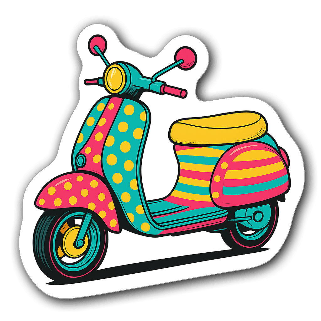 Retro-inspired electric scooter sticker with vibrant colors