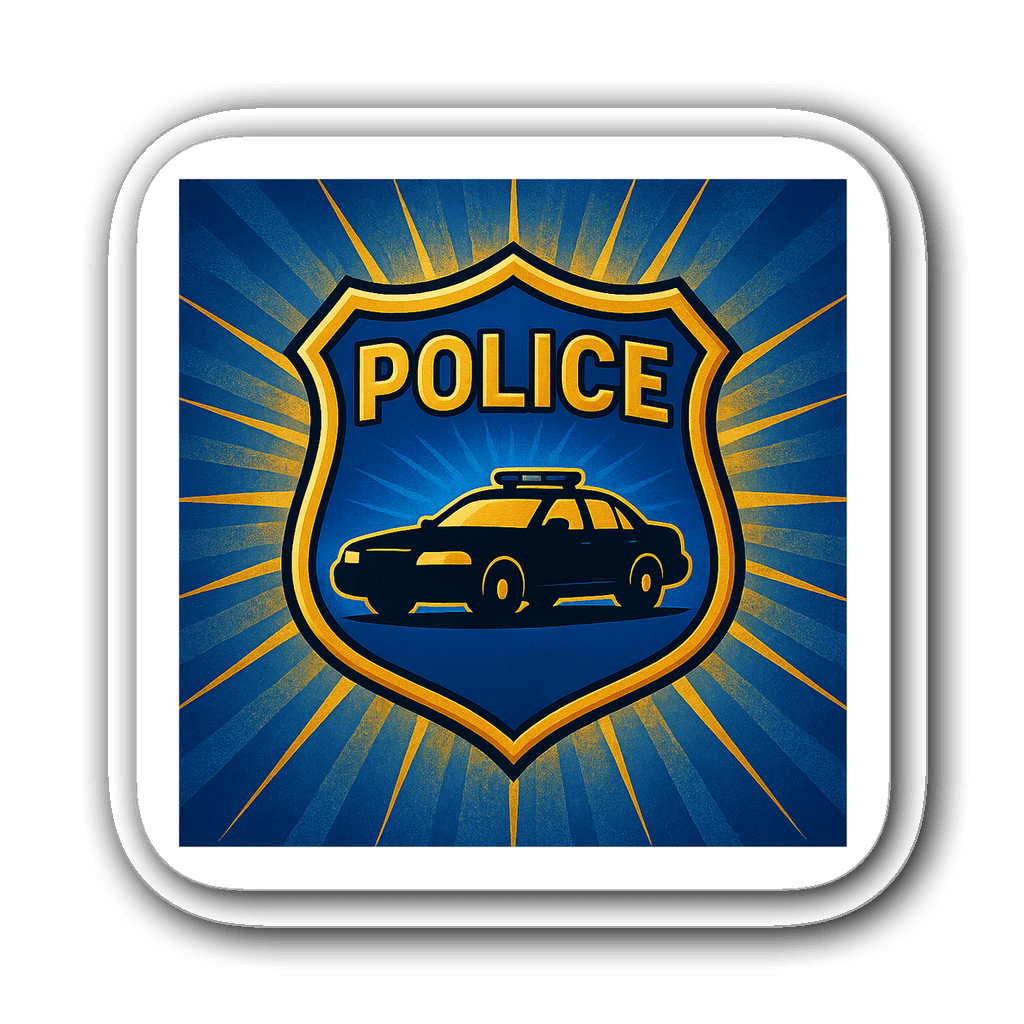 Police badge vector sticker with a blue and gold design