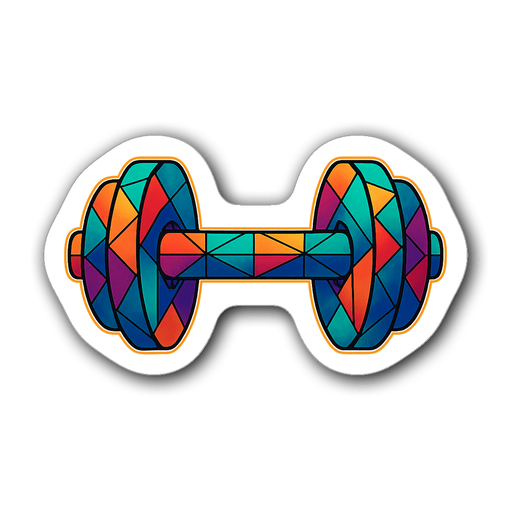 Geometric design of a dumbbell made of colorful triangles and circles