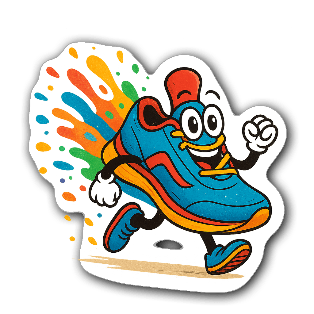 Cheerful running shoe sticker with colorful splashes