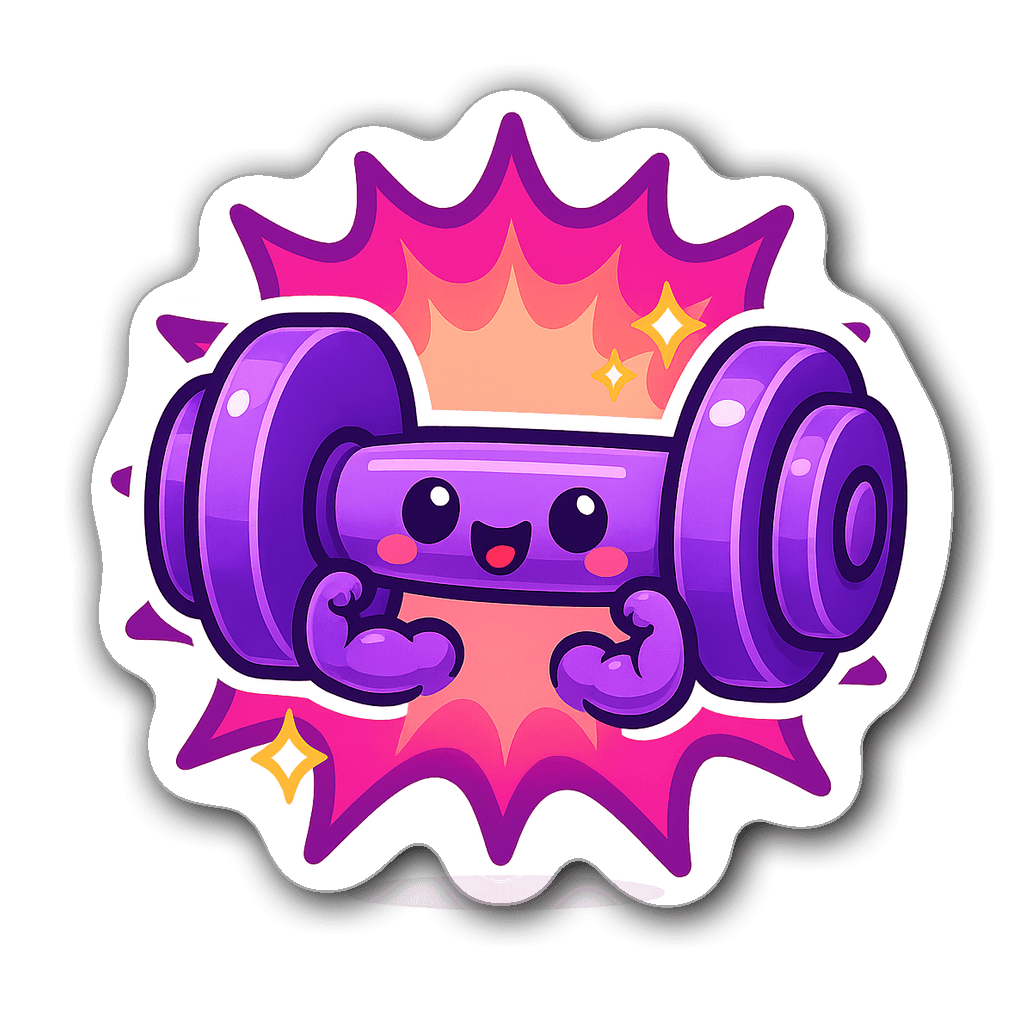Kawaii chibi dumbbell sticker with cute face and sparkles