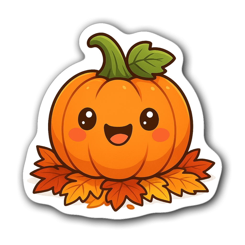 Kawaii happy pumpkin sticker with big eyes and cute face