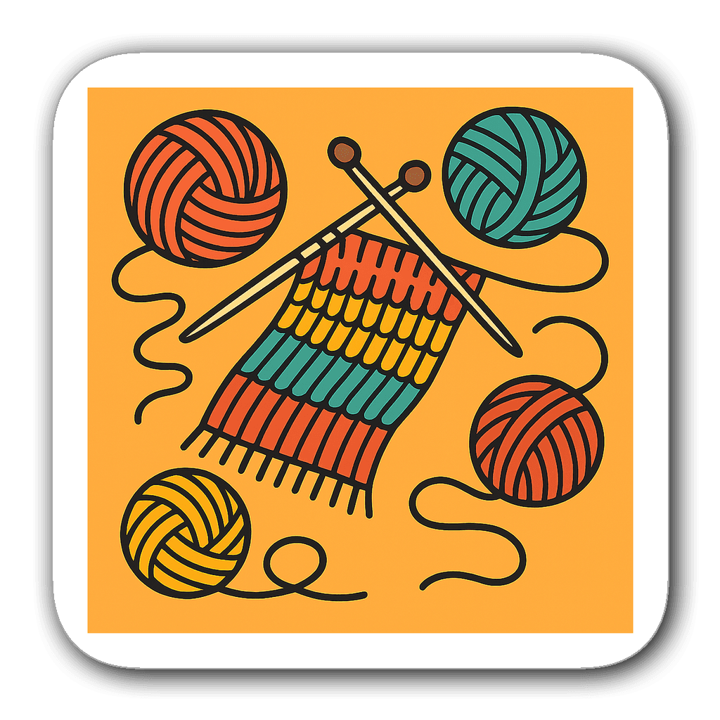 Colorful knitting scene with yarn balls and knitting needles