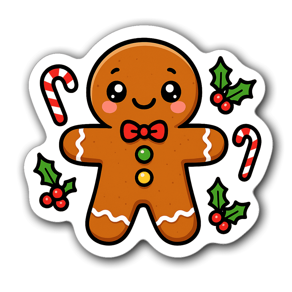 Kawaii gingerbread man sticker with colorful details