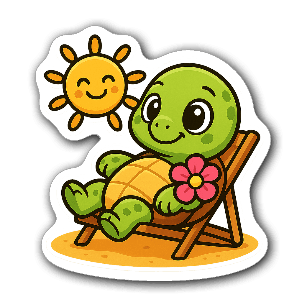 Endearing cartoon turtle relaxing in a beach chair under the sun
