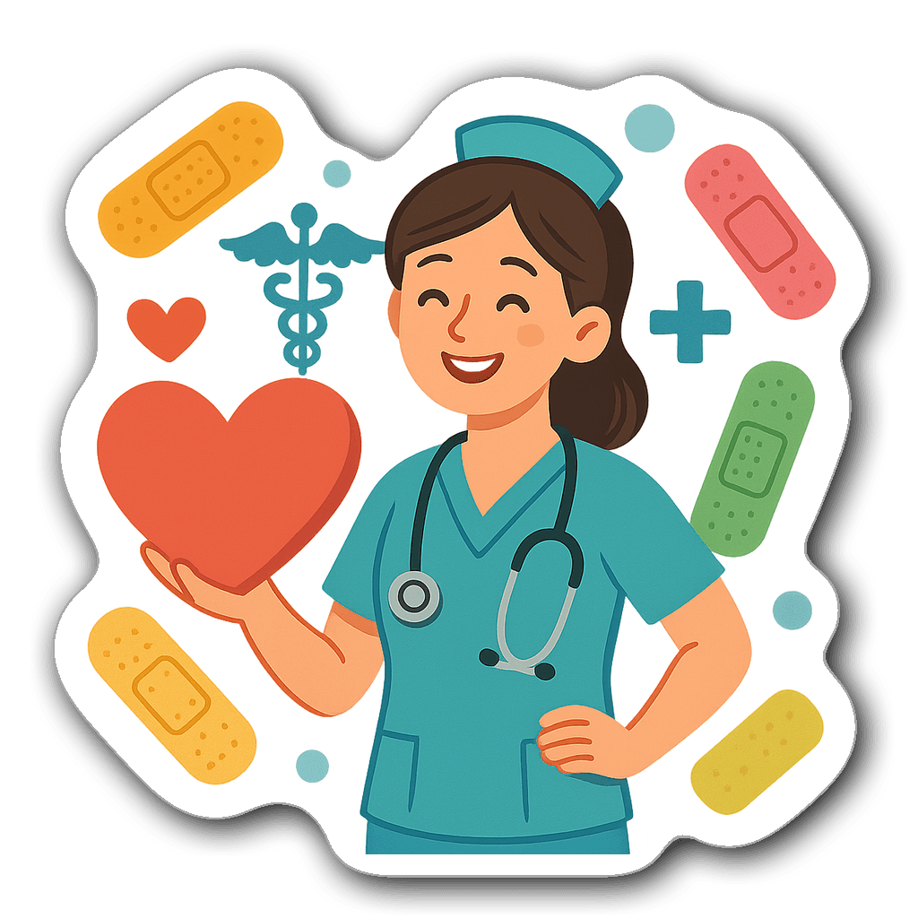 Cheerful nurse character holding a syringe and stethoscope