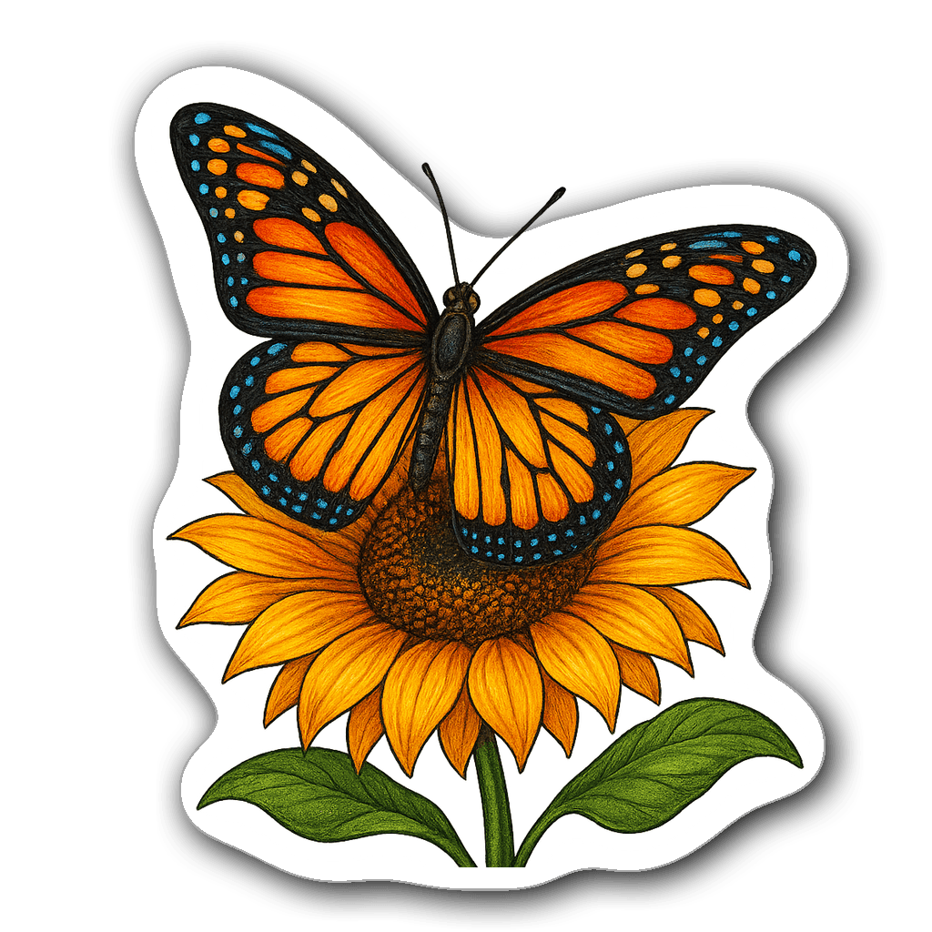 Colorful butterfly on a blooming sunflower with vibrant colors.