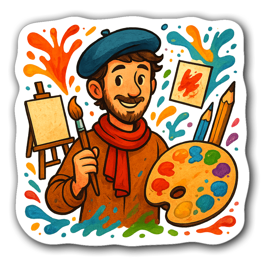 Creative artist with paintbrush and vibrant palette sticker