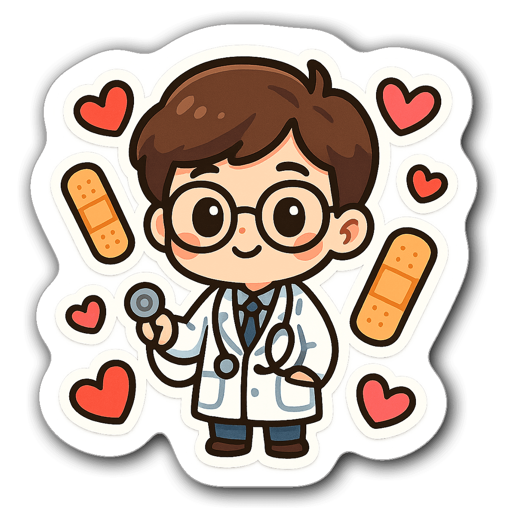 Cute chibi doctor sticker with glasses and stethoscope