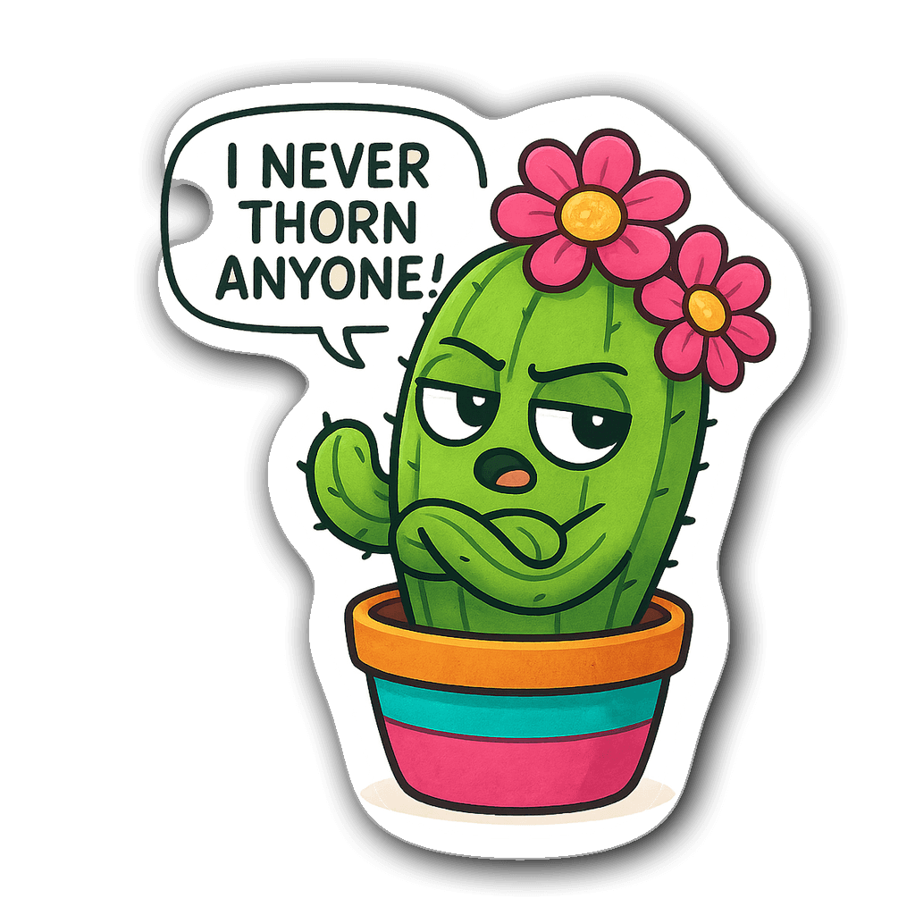 Chibi cactus with flowers and sarcastic expression sticker