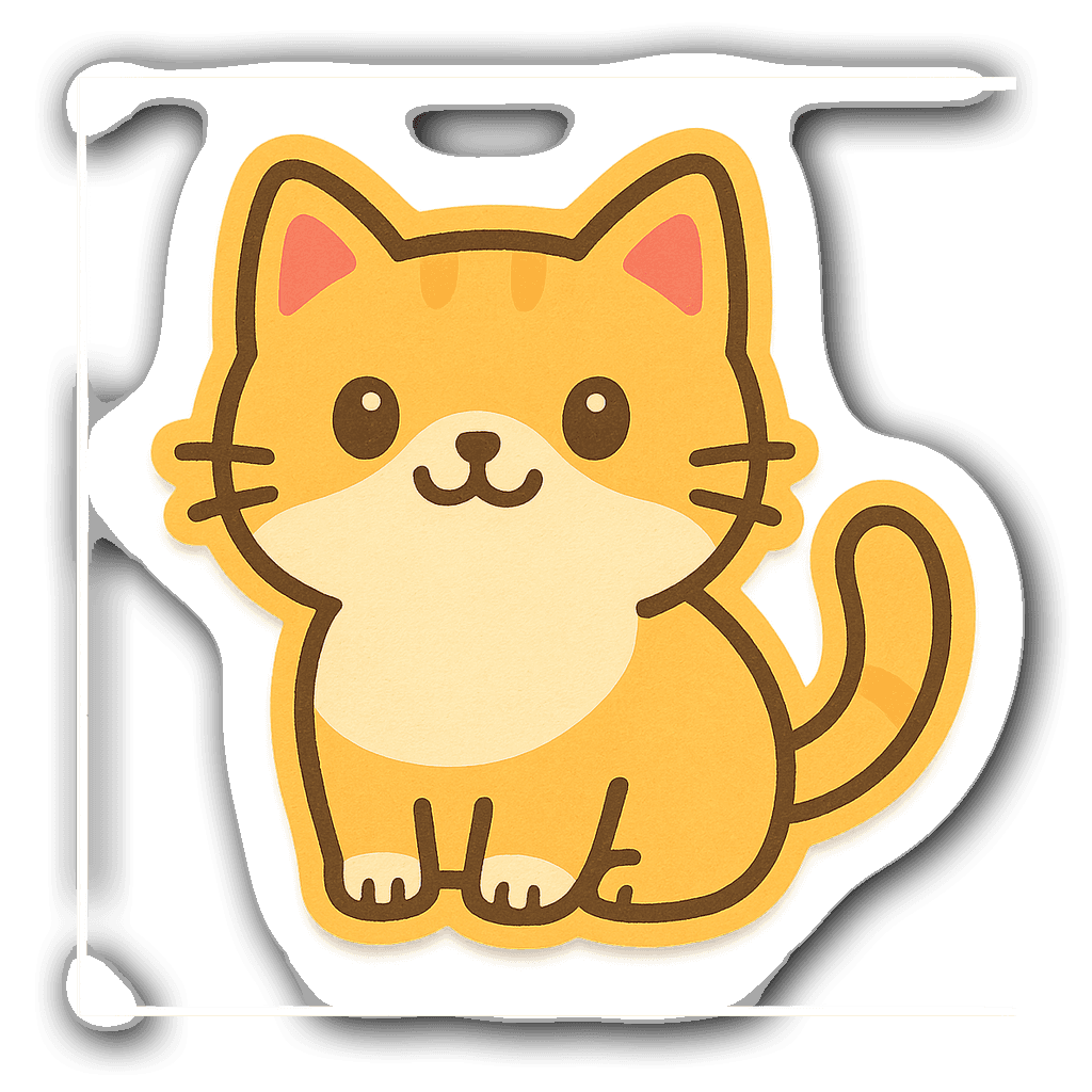 Playful cat sticky note with big eyes and a smile