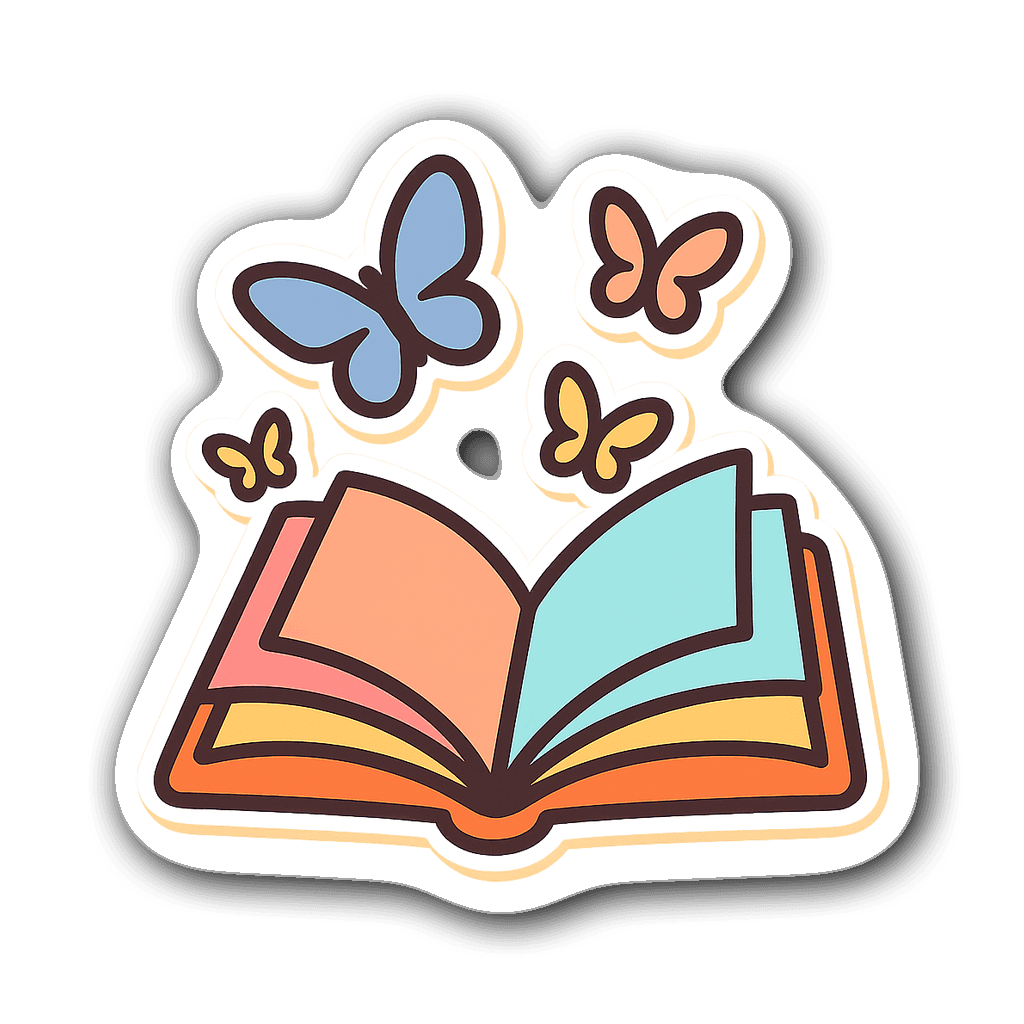 Enchanting sticky note shaped like an open book with butterflies