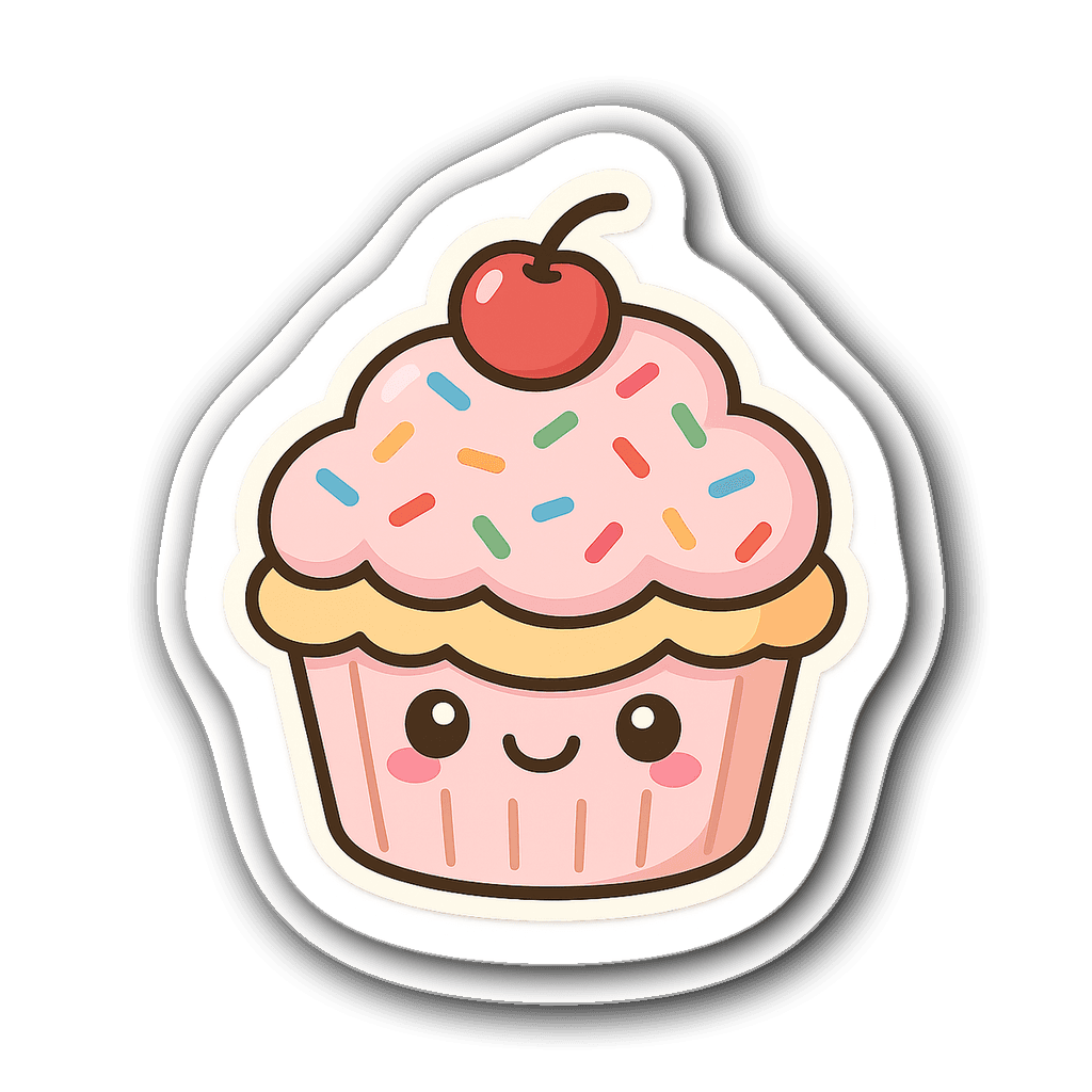 Kawaii chibi-style sticky note shaped like a cupcake