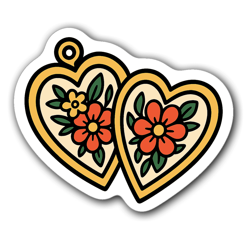 Delicate heart-shaped locket sticker with floral designs