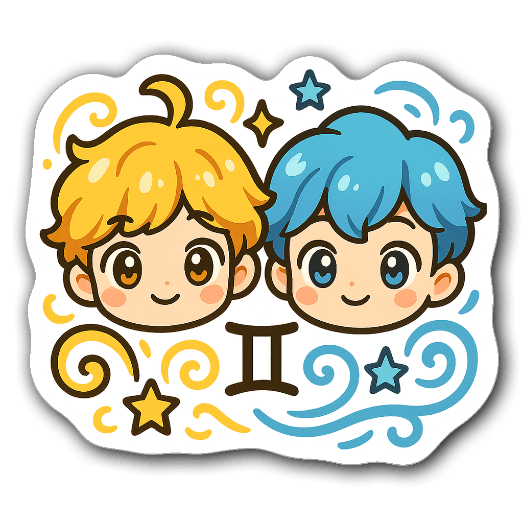 Chibi Gemini duo sticker with bright colors and stars