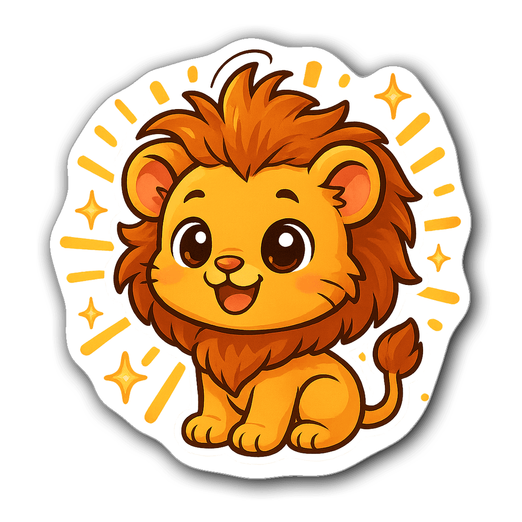 Chibi Leo Zodiac sticker featuring a cute lion cub with sun rays