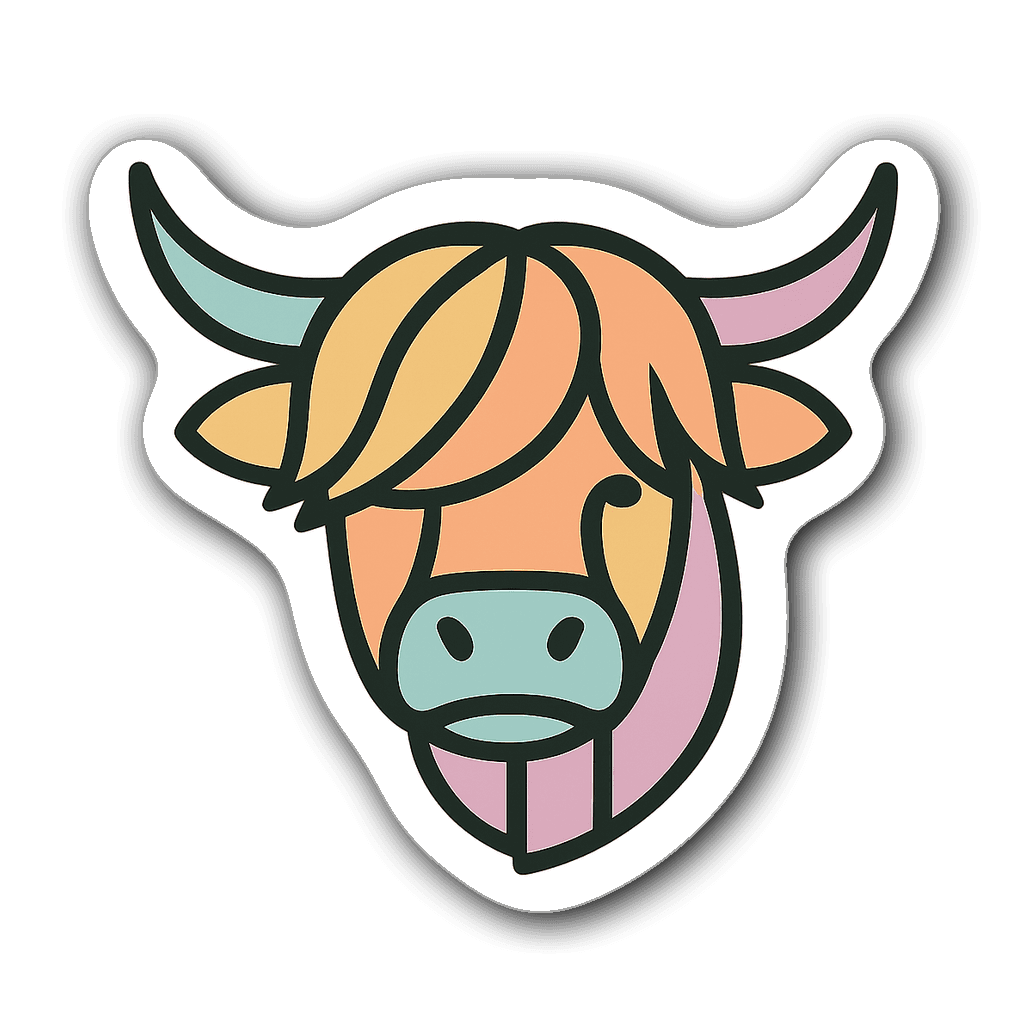 Minimalistic silhouette of a highland cow in pastel colors