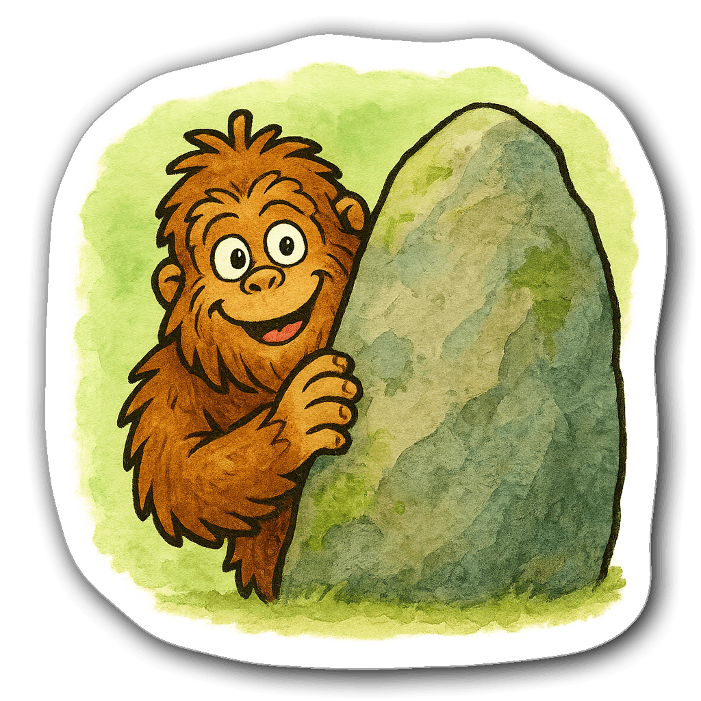 Playful bigfoot character illustrated in soft watercolor style
