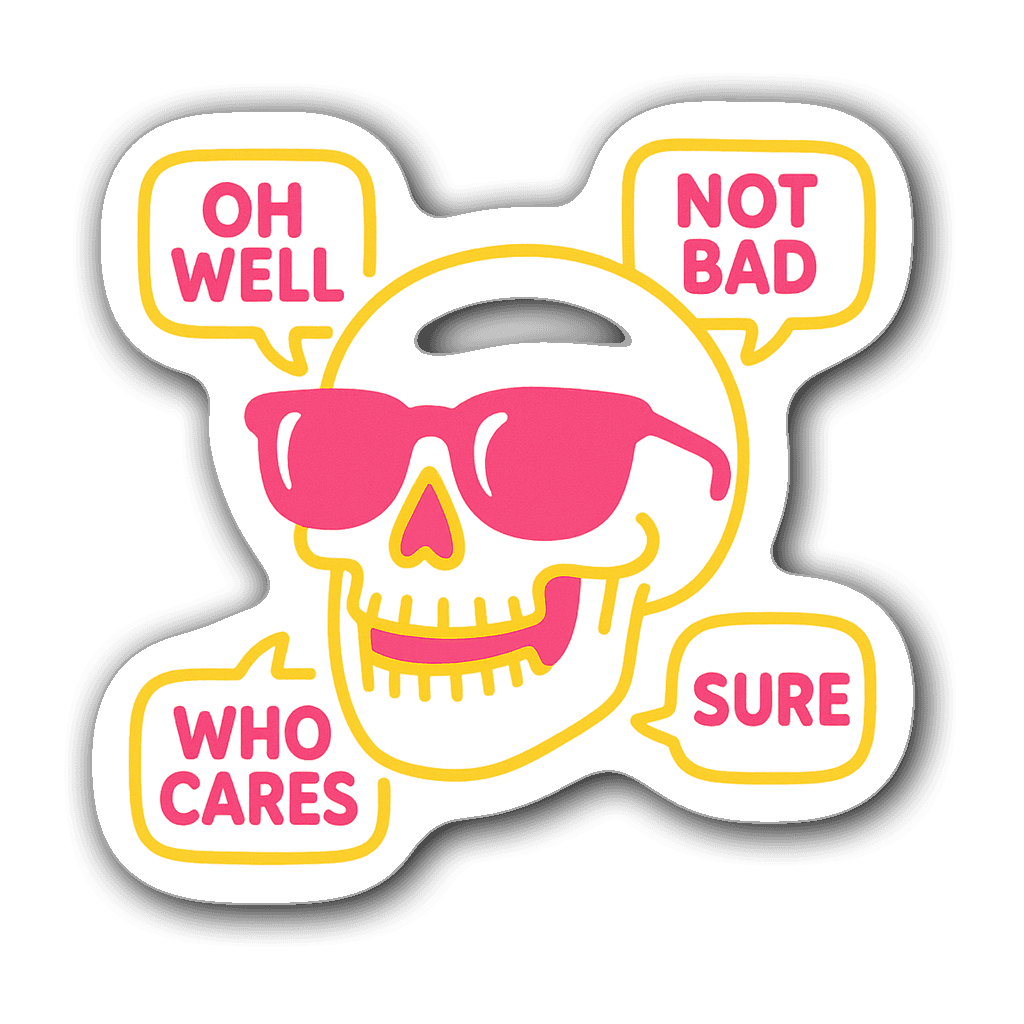 Cartoonish skull sticker with a sly grin and sunglasses