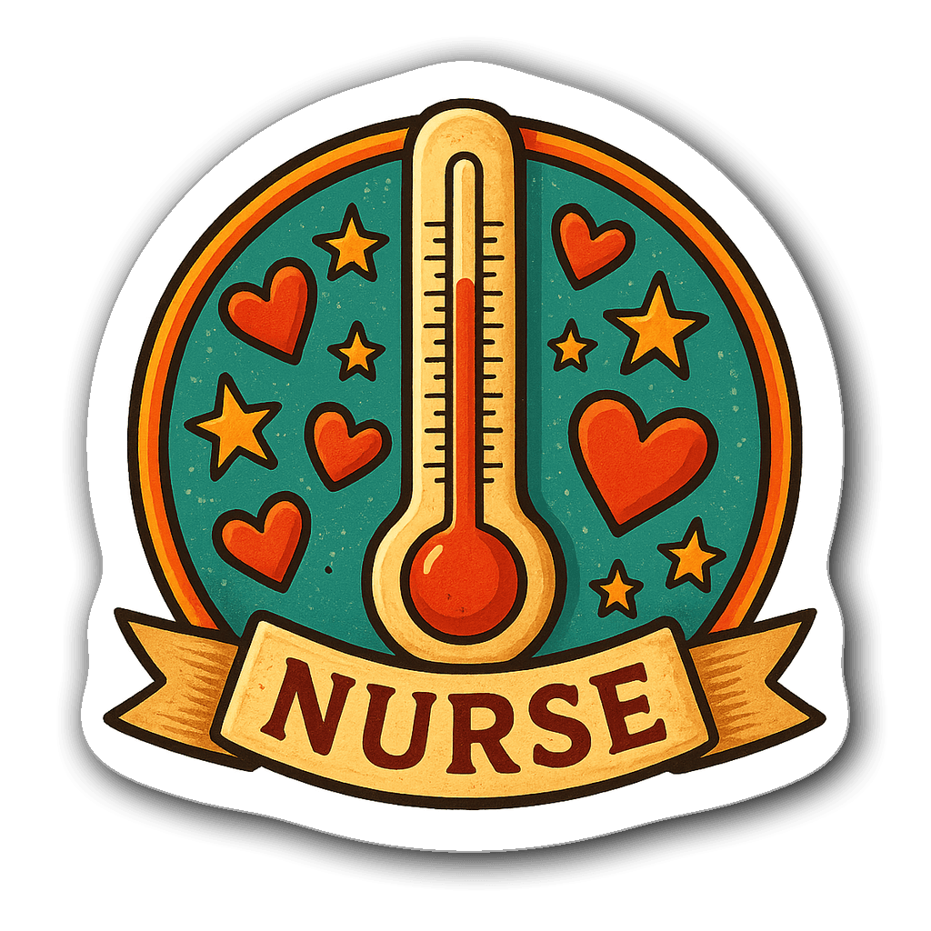 Vintage-style thermometer emblem sticker for nurses