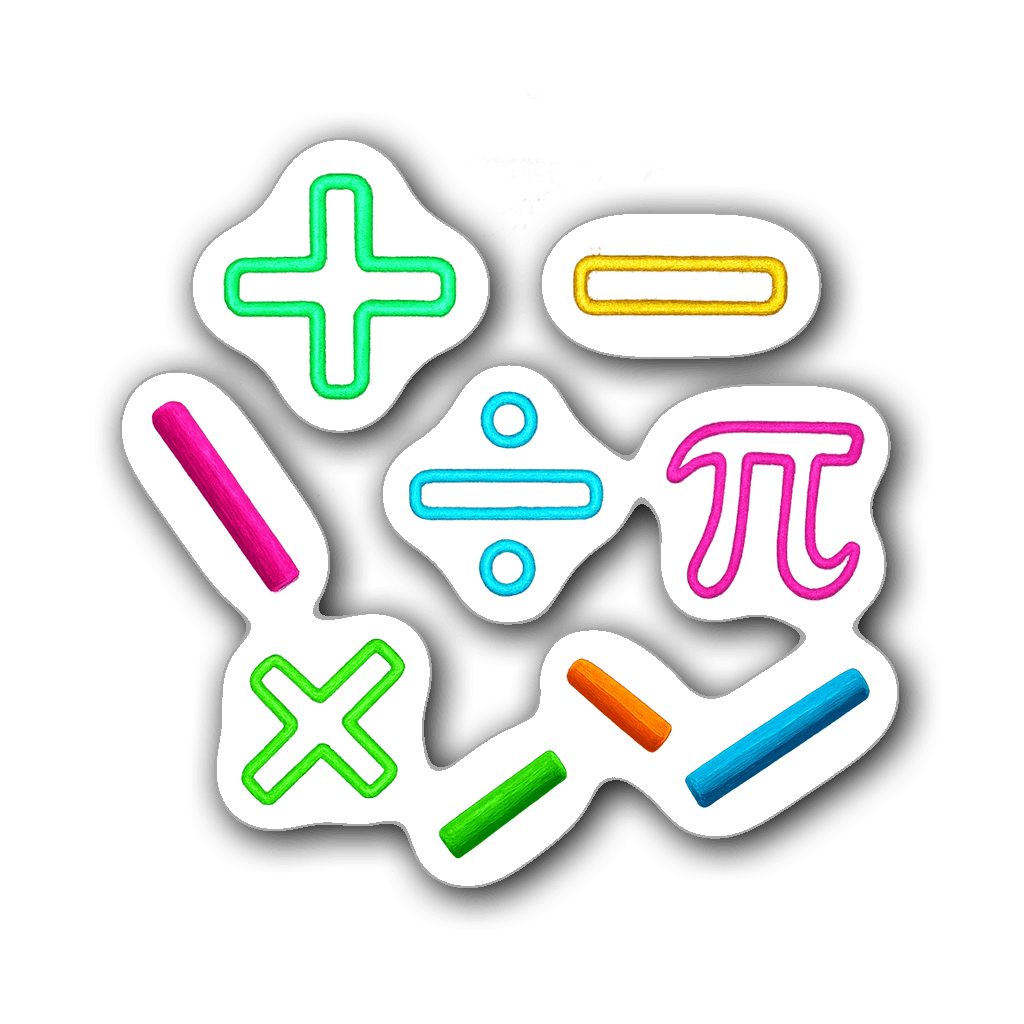 Neon glow teacher laptop sticker featuring math symbols