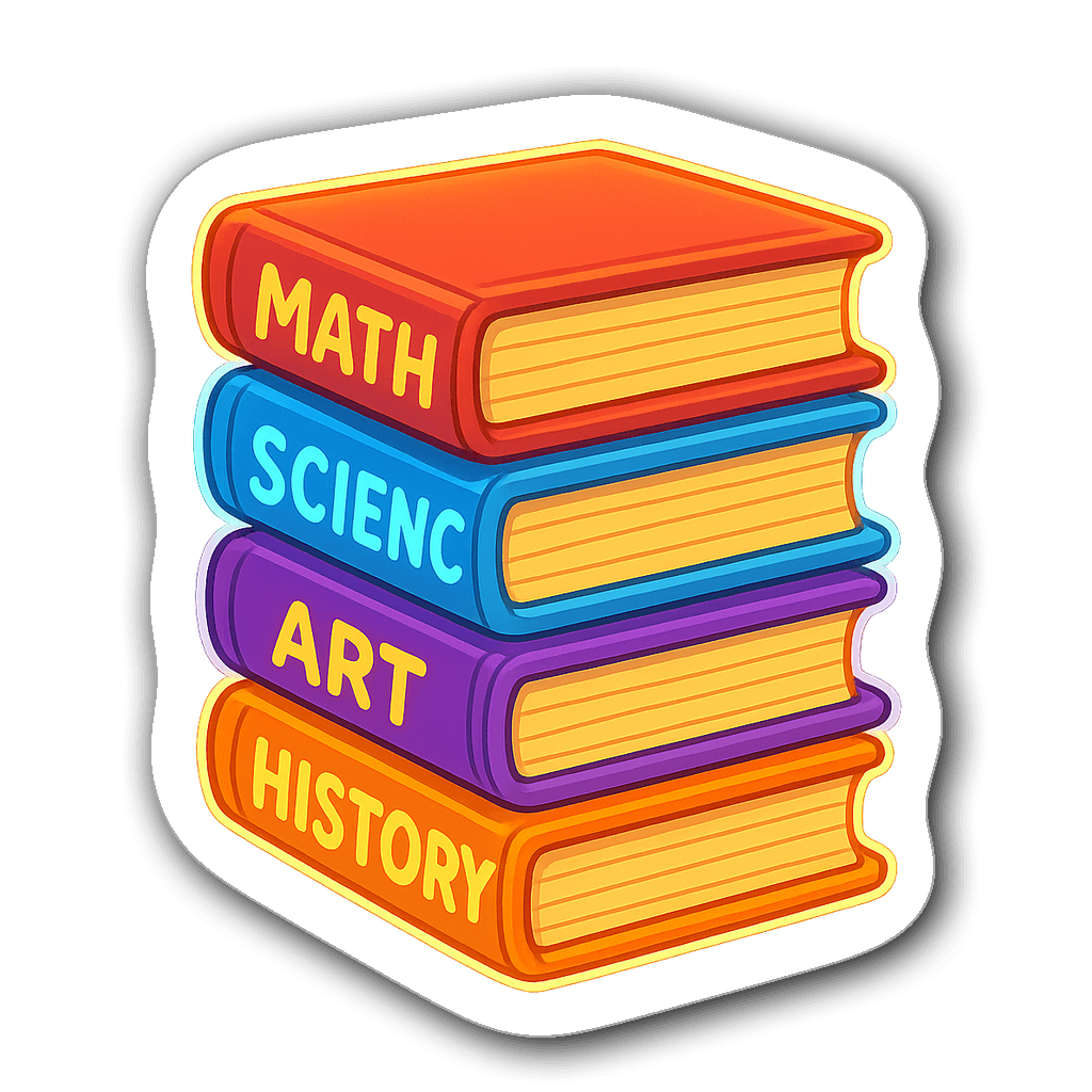 Colorful cartoon stack of books with glowing outlines
