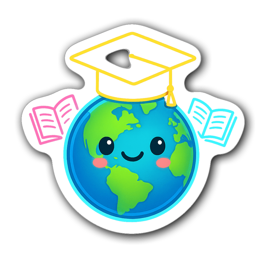 Animated globe with books and graduation cap for teachers