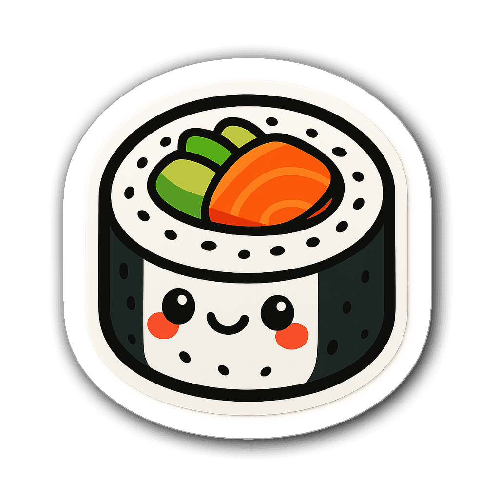 A cute anime-style sushi roll and bubble tea cup sticker