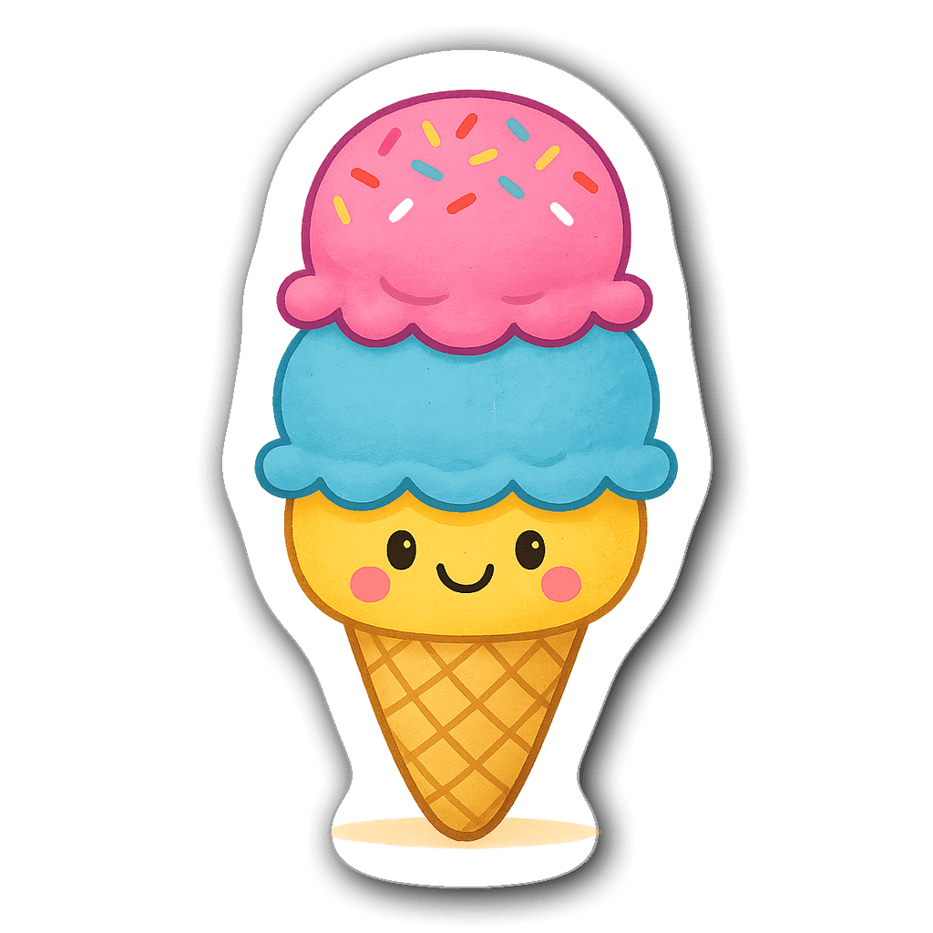 Cheerful ice cream cone with colorful scoops sticker